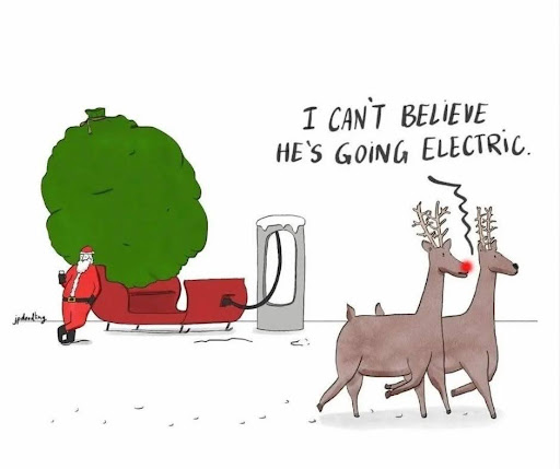 Christmas Meme - Reindeer discussing santa using Electric Sleigh